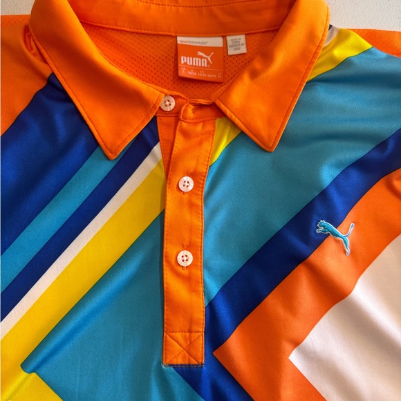 Puma Golf DUO SWING CHEVRON Polo UPF PROTECTION Shirt COOL MAX top Men large - Picture 2 of 3